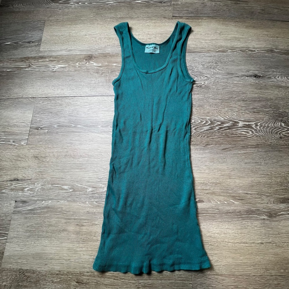 Michael Stars Tank Top Womens OS‎ Teal Green Ribbed Scoop Neck Longline 6761 USA